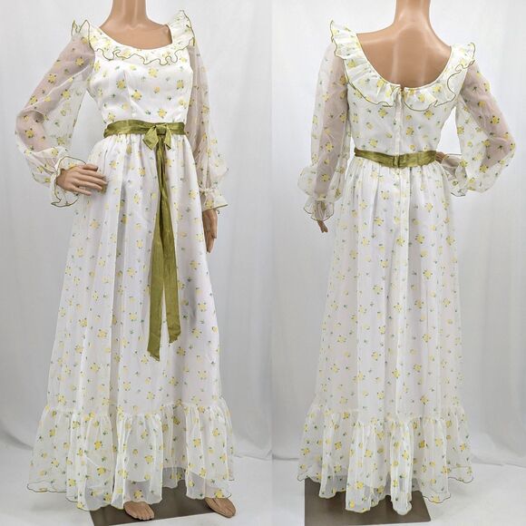 Vintage 70s Montgomery Ward Dress Prairie Gown Floral Velvet Cottage Southern 4 - Picture 16 of 16